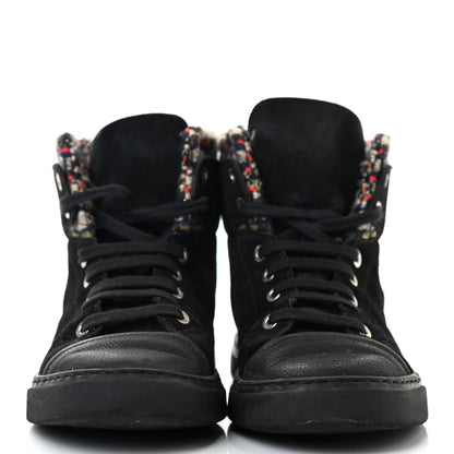 Chanel Suede Calfskin Goatskin Tweed High Top Sneakers 37 Black 2 of 13