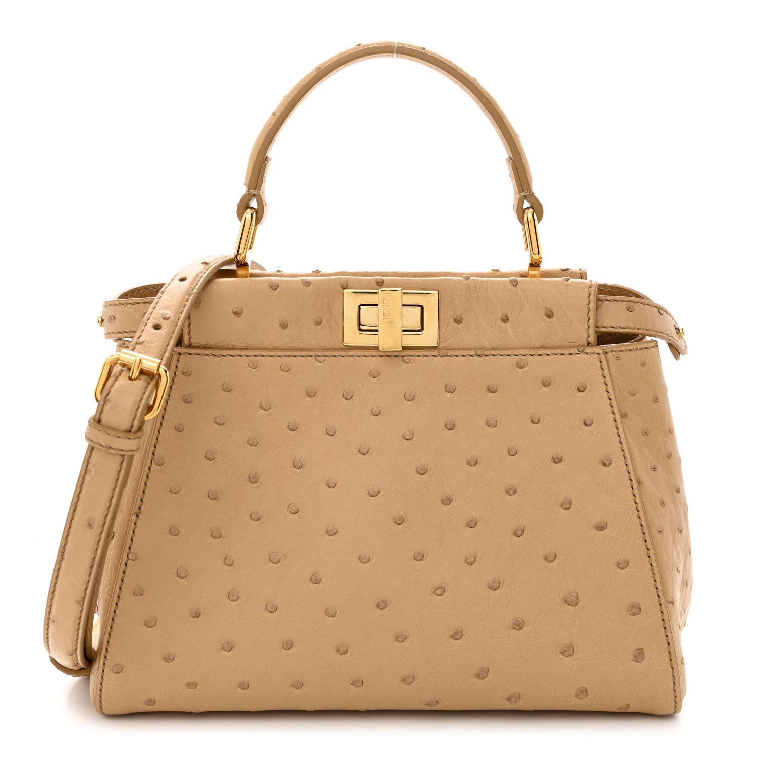 Fendi Ostrich Shiny Nappa Mini Peekaboo Iconic Satchel Cuoio 1 of 12