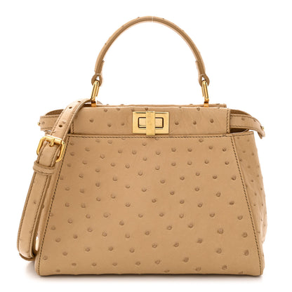 Fendi Ostrich Shiny Nappa Mini Peekaboo Iconic Satchel Cuoio 1 of 12