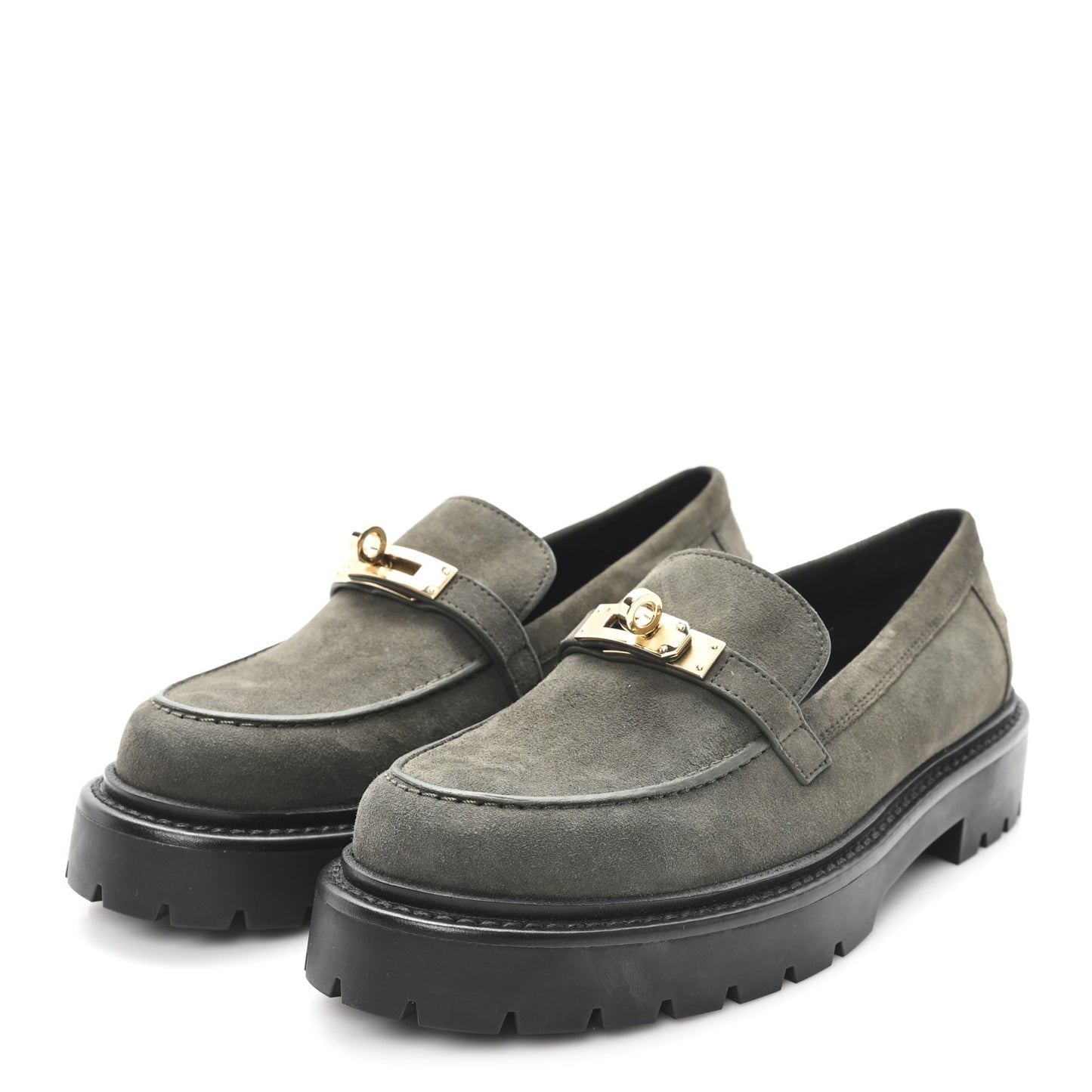Chevre Velours Womens Icone Loafers 37 Vert Foret