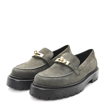 Hermes Chevre Velours Womens Icone Loafers 37 Vert Foret 4 of 10