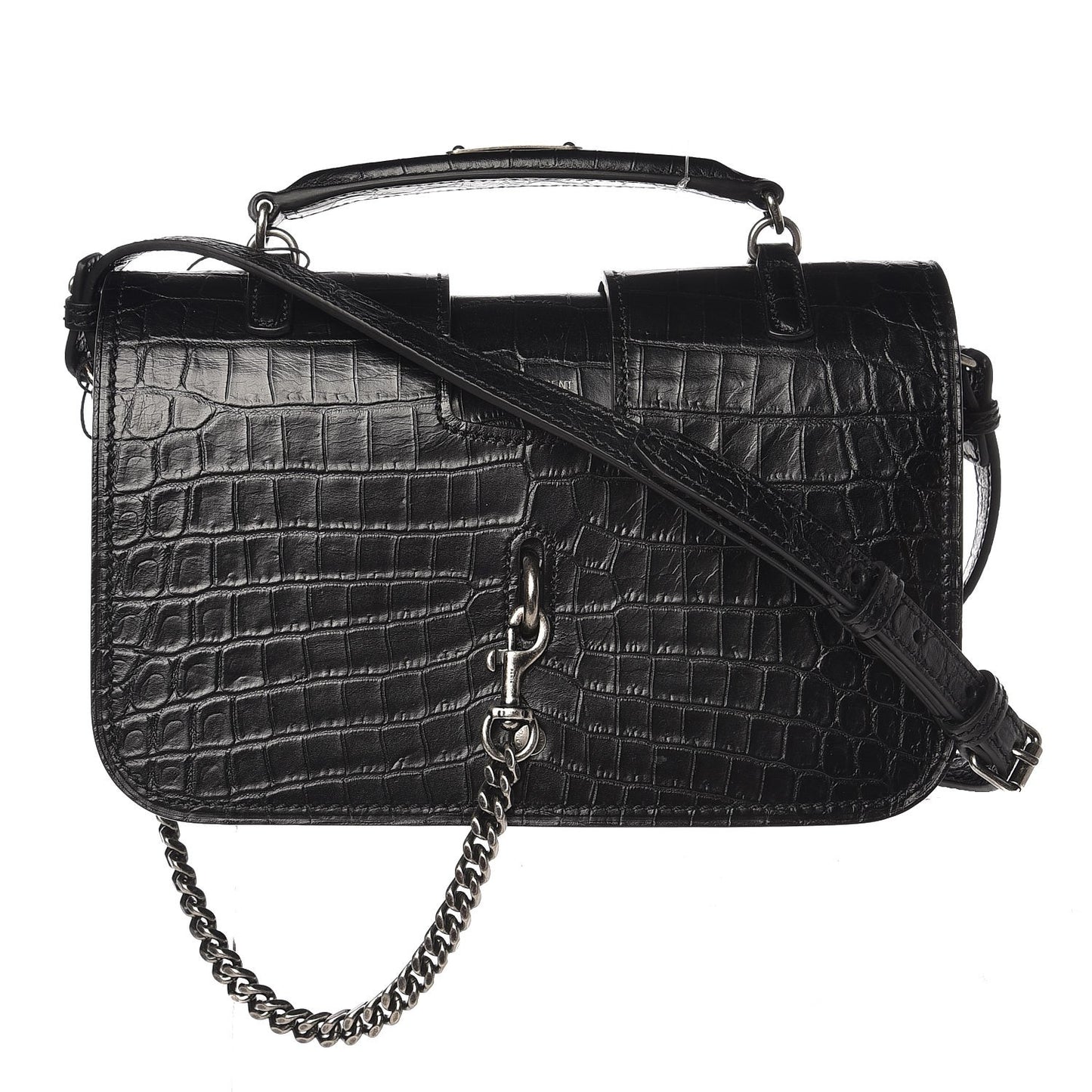 Crocodile Embossed Medium Charlotte Messenger Bag Black