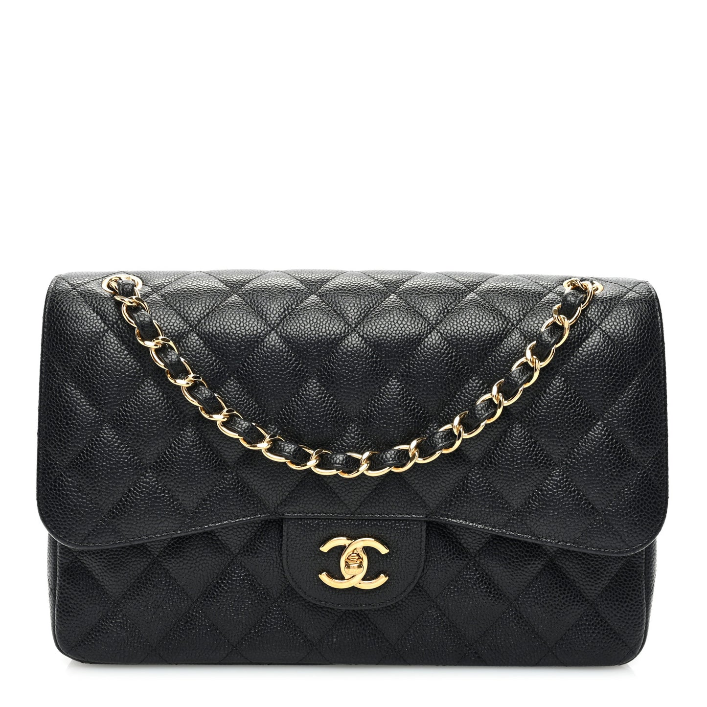 Caviar Quilted Jumbo Double Flap Black