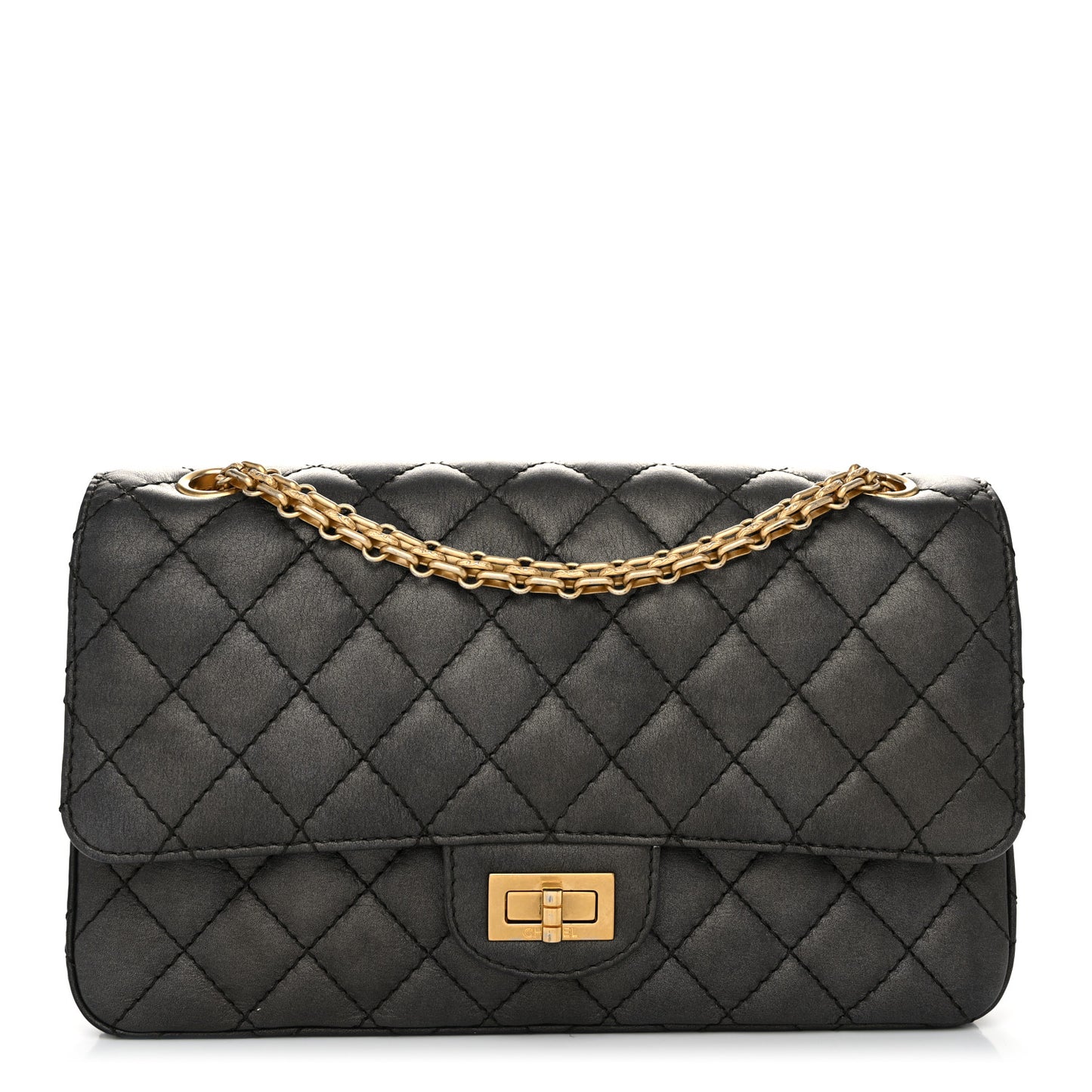 Metallic Calfskin Quilted 2.55 Reissue 225 Flap Charcoal