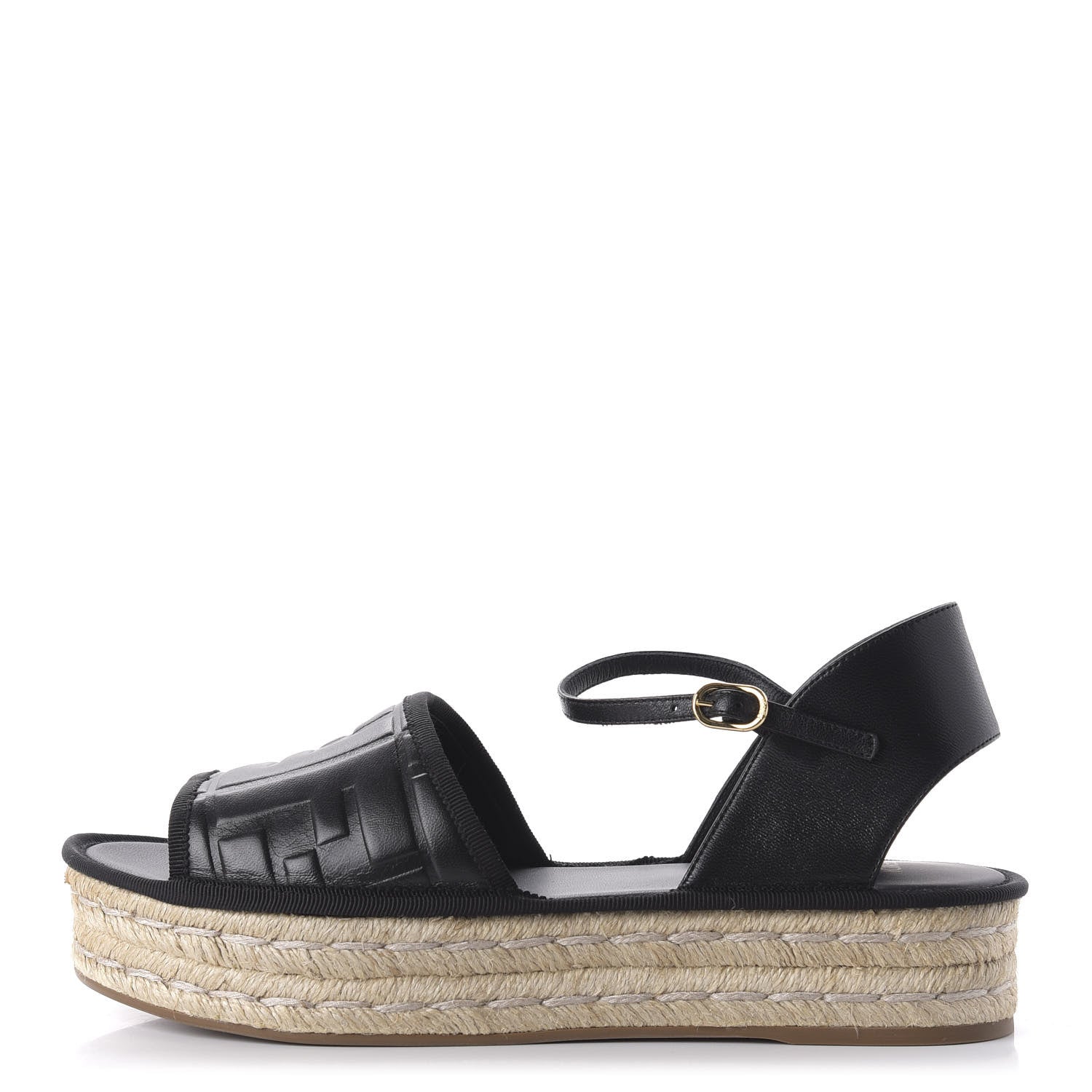 Fendi Nappa FF Embossed Espadrille Platform Sandals 38.5 Black 1 of 8