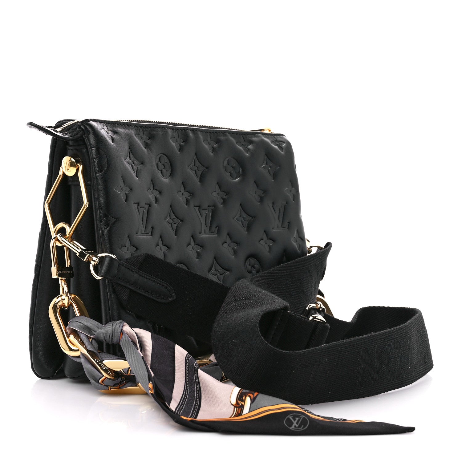 Louis Vuitton Lambskin Embossed Monogram Scarf Coussin PM Black 3 of 11