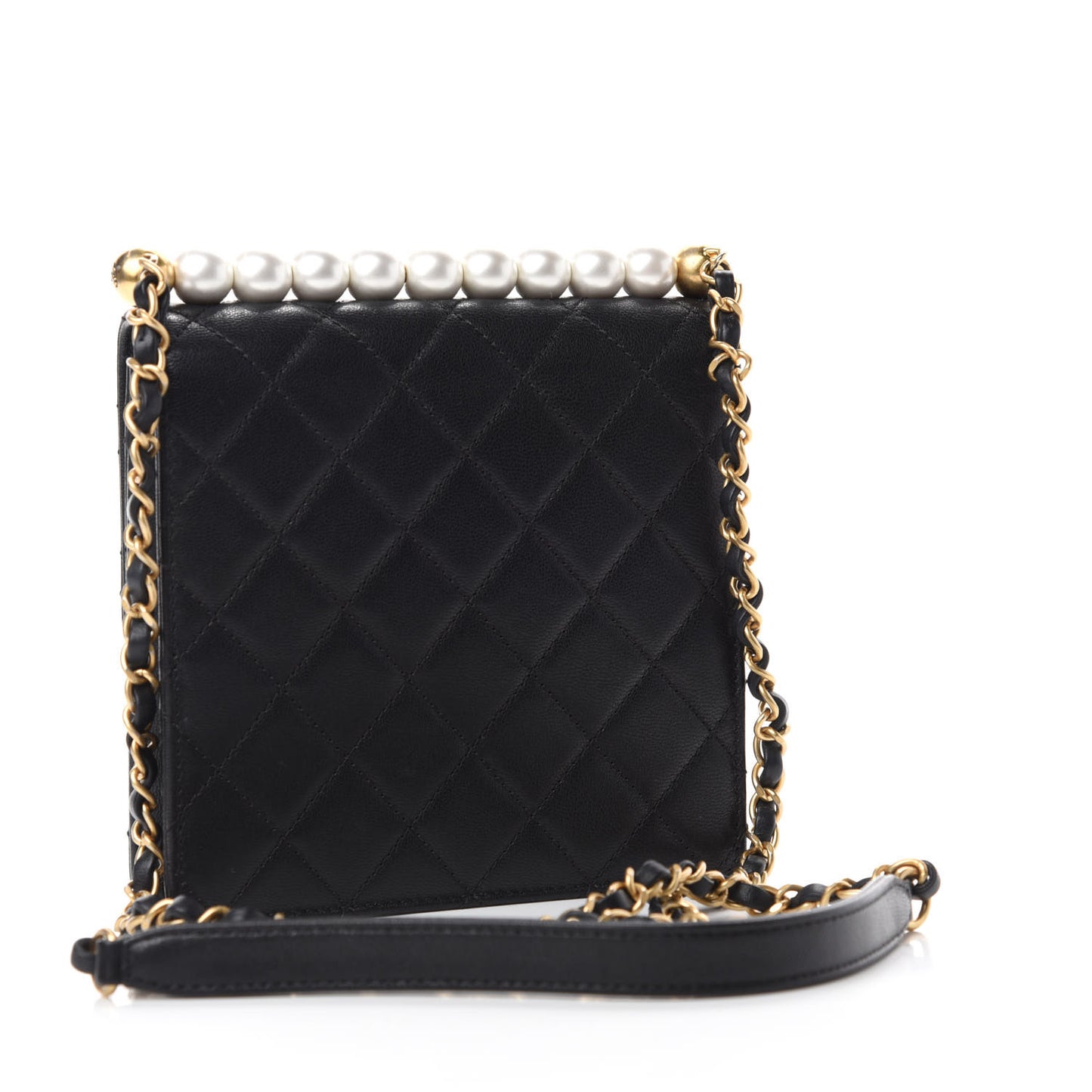 Goatskin Quilted Chic Pearls Flap Black