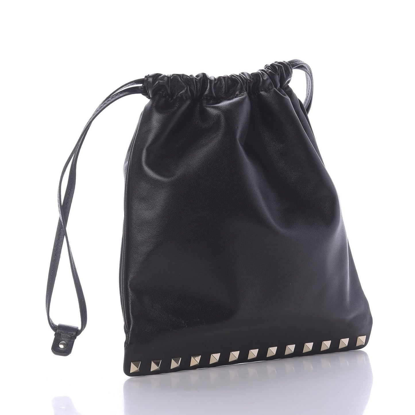 Calfskin Rockstud Drawstring Pouch Black