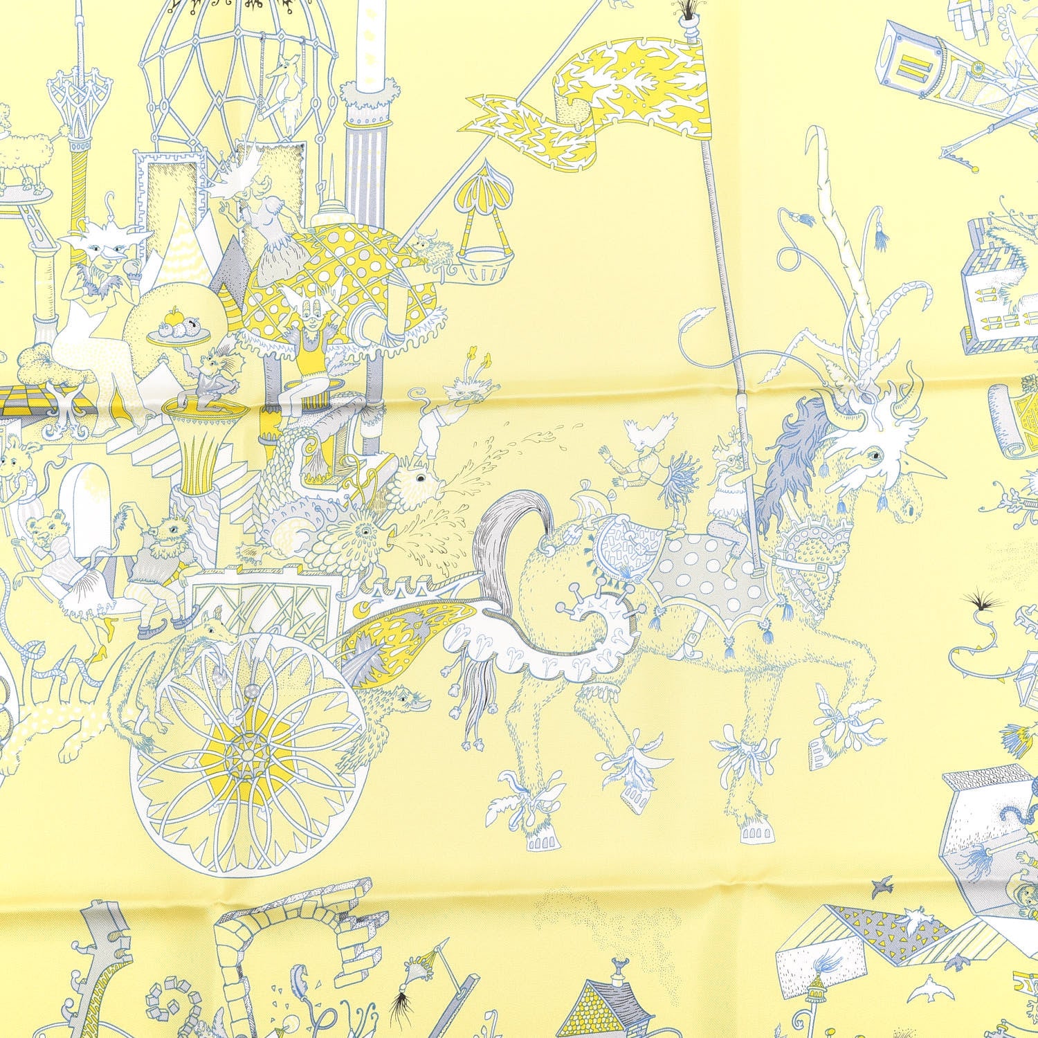 Hermes Silk La Folle Parade Scarf 90 Juane Vif Juane Soufre 2 of 4