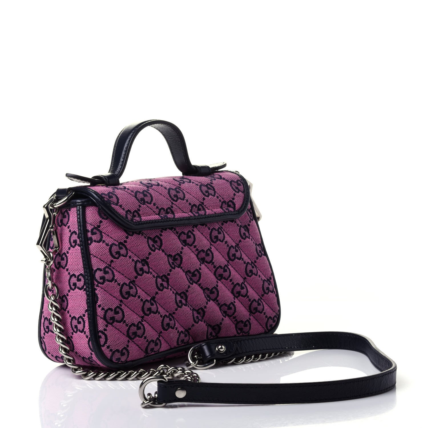 Gucci Monogram Multicolor Matelasse Diagonal Mini GG Marmont Top Handle Shoulder Bag Pink Blue 2 of 5