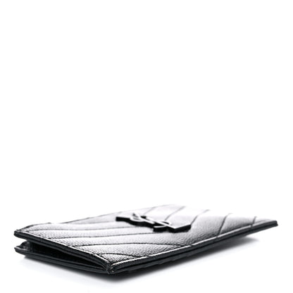 Saint Laurent Grain De Poudre Matelasse Chevron Monogram Fragments Zippered Card Case Black 5 of 12