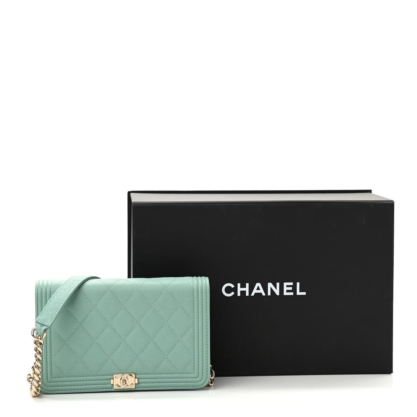 Caviar Quilted Boy Wallet On Chain WOC Light Blue