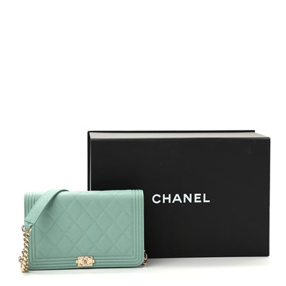 Chanel Caviar Quilted Boy Wallet On Chain WOC Light Blue 14 of 14