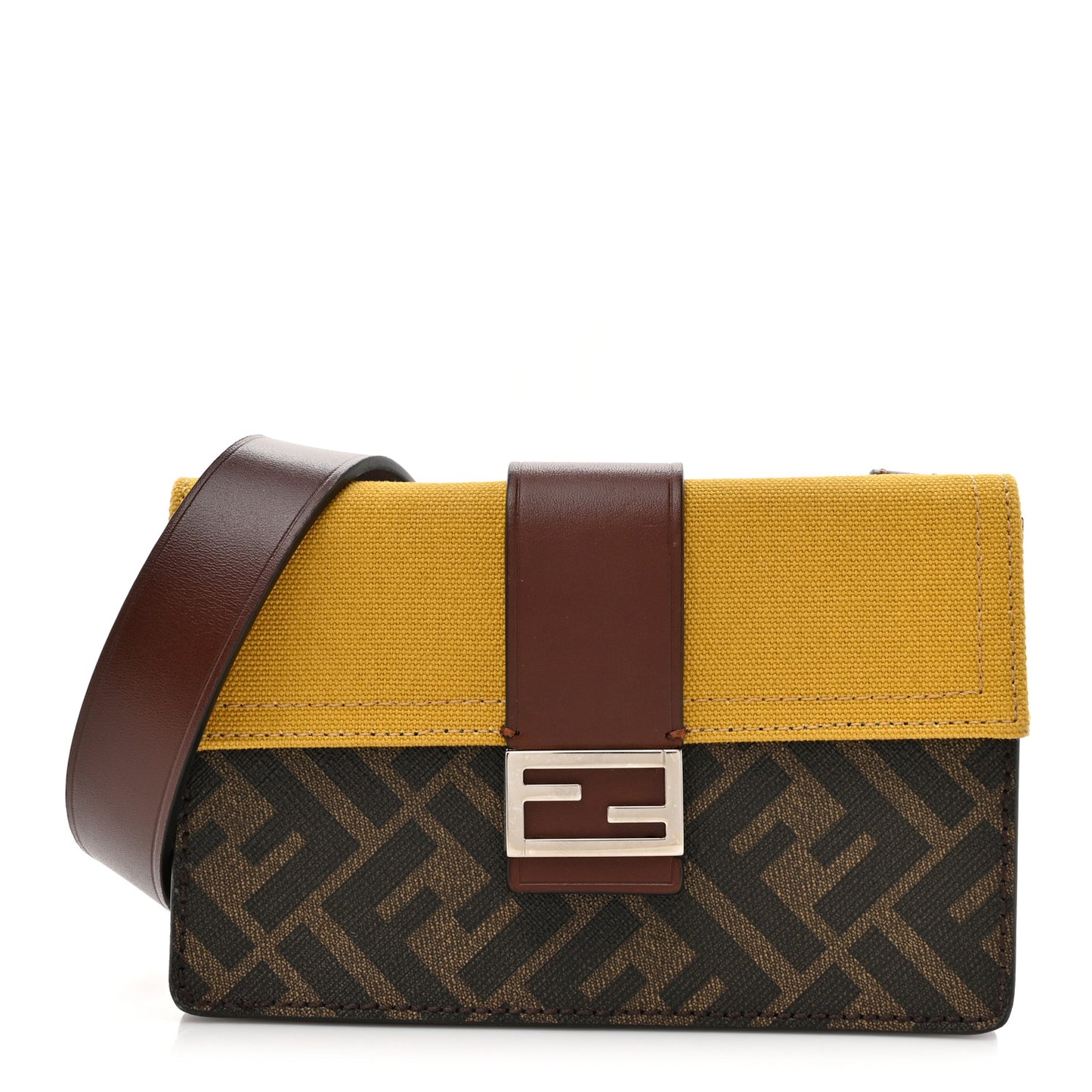 Glazed Fabric Cotton Vitello King Aura FF 1974 Baguette Belt Pouch Tobacco Moro Mimosa Gianda