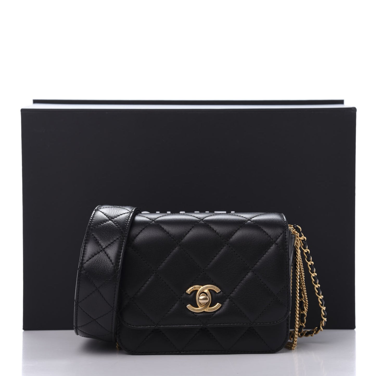 Lambskin Quilted Small Multiple Chain Flap Black