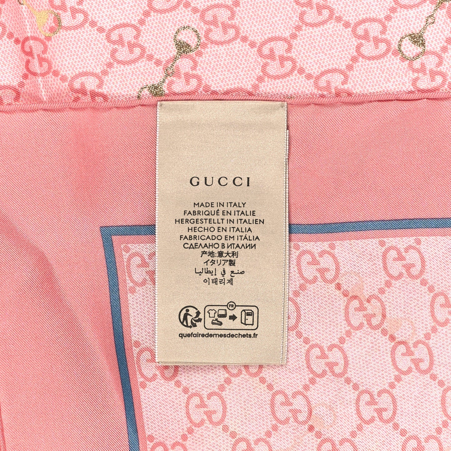Silk Twill GG Monogram GG Gold Horsebit Square Scarf Pink Sky Blue