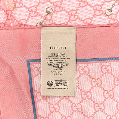 Gucci Silk Twill GG Monogram GG Gold Horsebit Square Scarf Pink Sky Blue 3 of 3