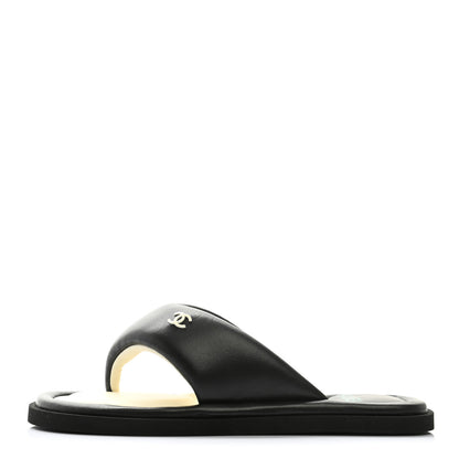 Chanel Lambskin CC Thong Sandals 38 Black 1 of 9