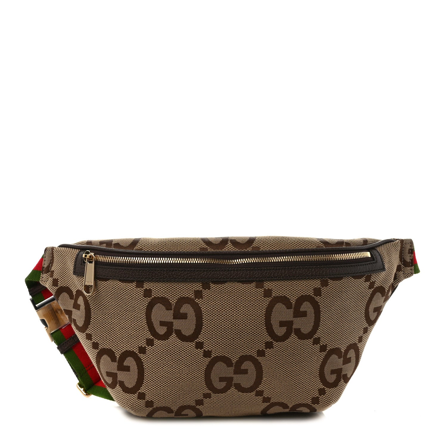 Gucci Monogram Jumbo GG Textured Dollar Calfskin Web Belt Bag Camel Ebony New Acero 1 of 8