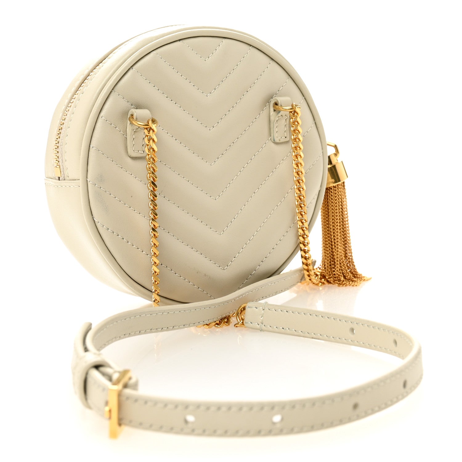 Saint Laurent Calfskin Matelasse Chevron Quilted Baby Round Vinyle Belt Bag Blanc Vintage 3 of 10