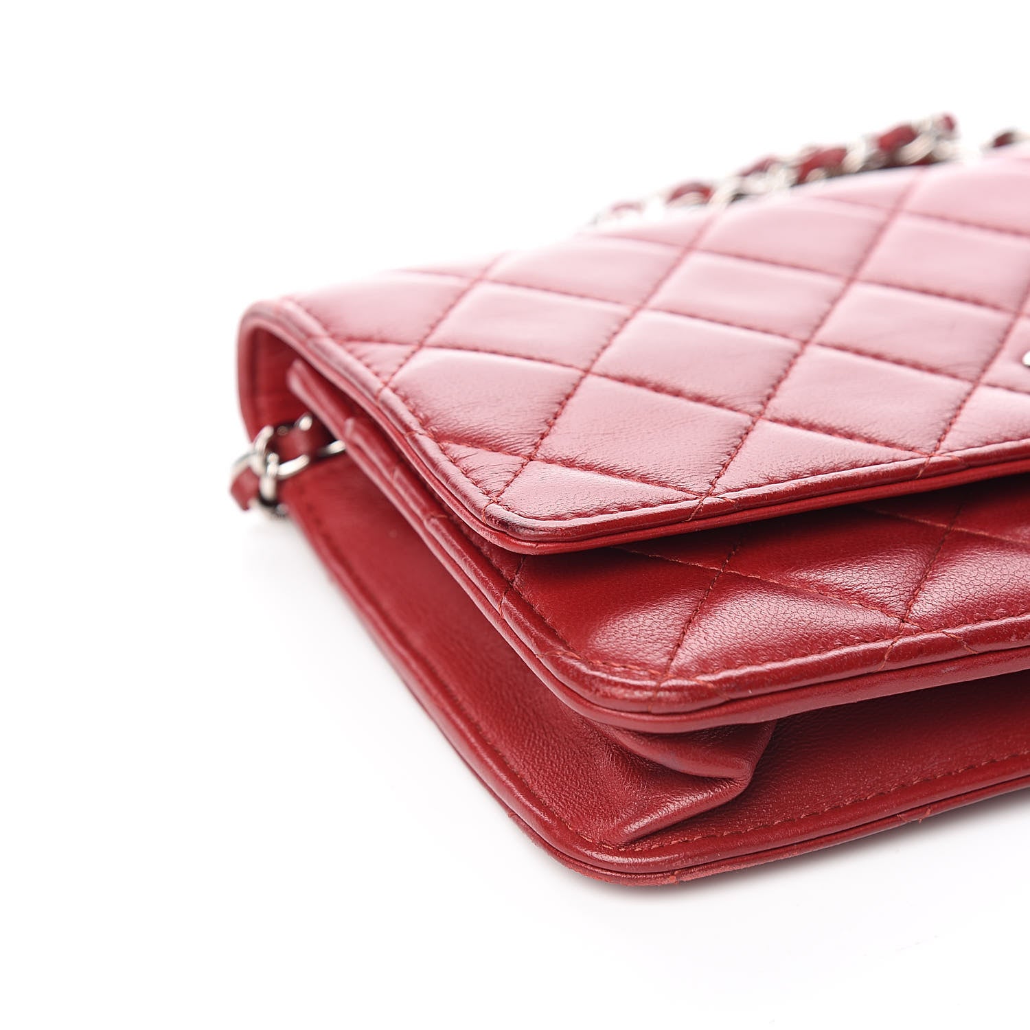 Chanel Lambskin Quilted Wallet On Chain WOC Red 9 of 12