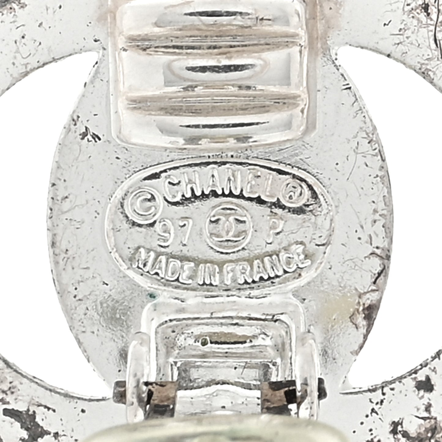Crystal CC Turnlock Clip On Earrings Silver