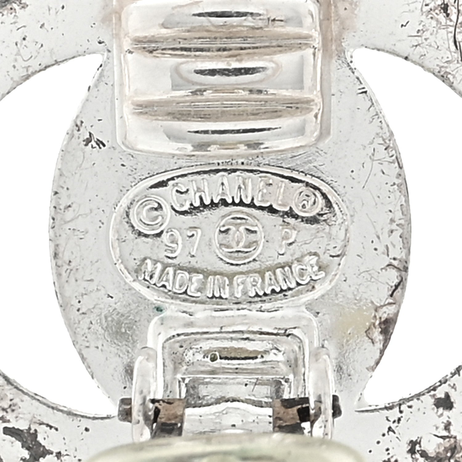 Chanel Crystal CC Turnlock Clip On Earrings Silver 4 of 5