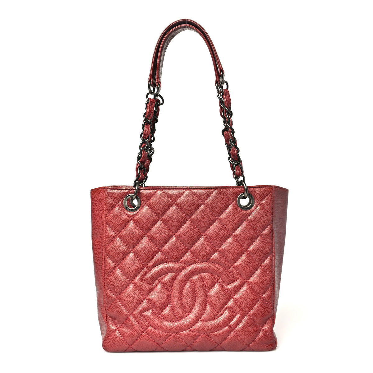 Caviar Quilted Petit Shopping Tote PST Red