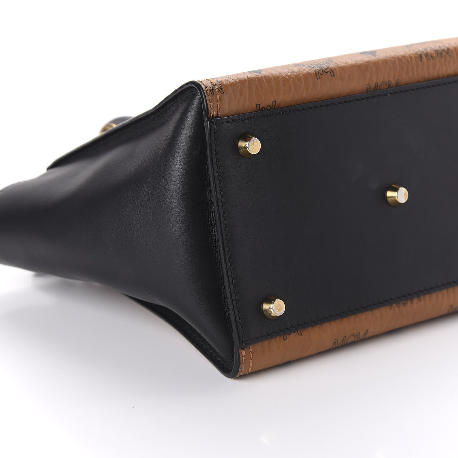 MCM Visetos Small Kathy Double Zip Tote Cognac Black 6 of 10