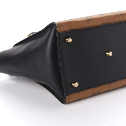 MCM Visetos Small Kathy Double Zip Tote Cognac Black 6 of 10