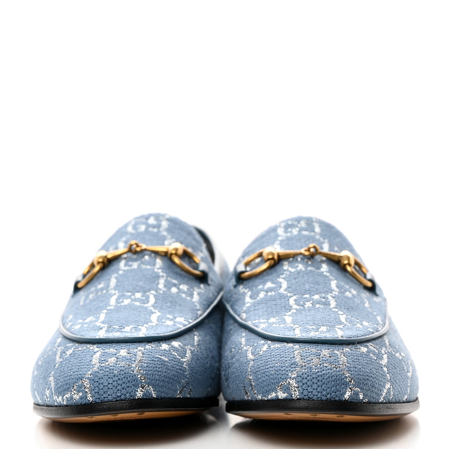 Canvas Lame GG Monogram Horsebit Womens Jordaan Loafers 37 Blue Silver Cornflower Blue