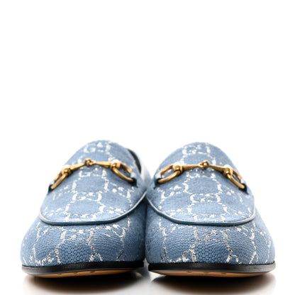 Gucci Canvas Lame GG Monogram Horsebit Womens Jordaan Loafers 37 Blue Silver Cornflower Blue 2 of 9