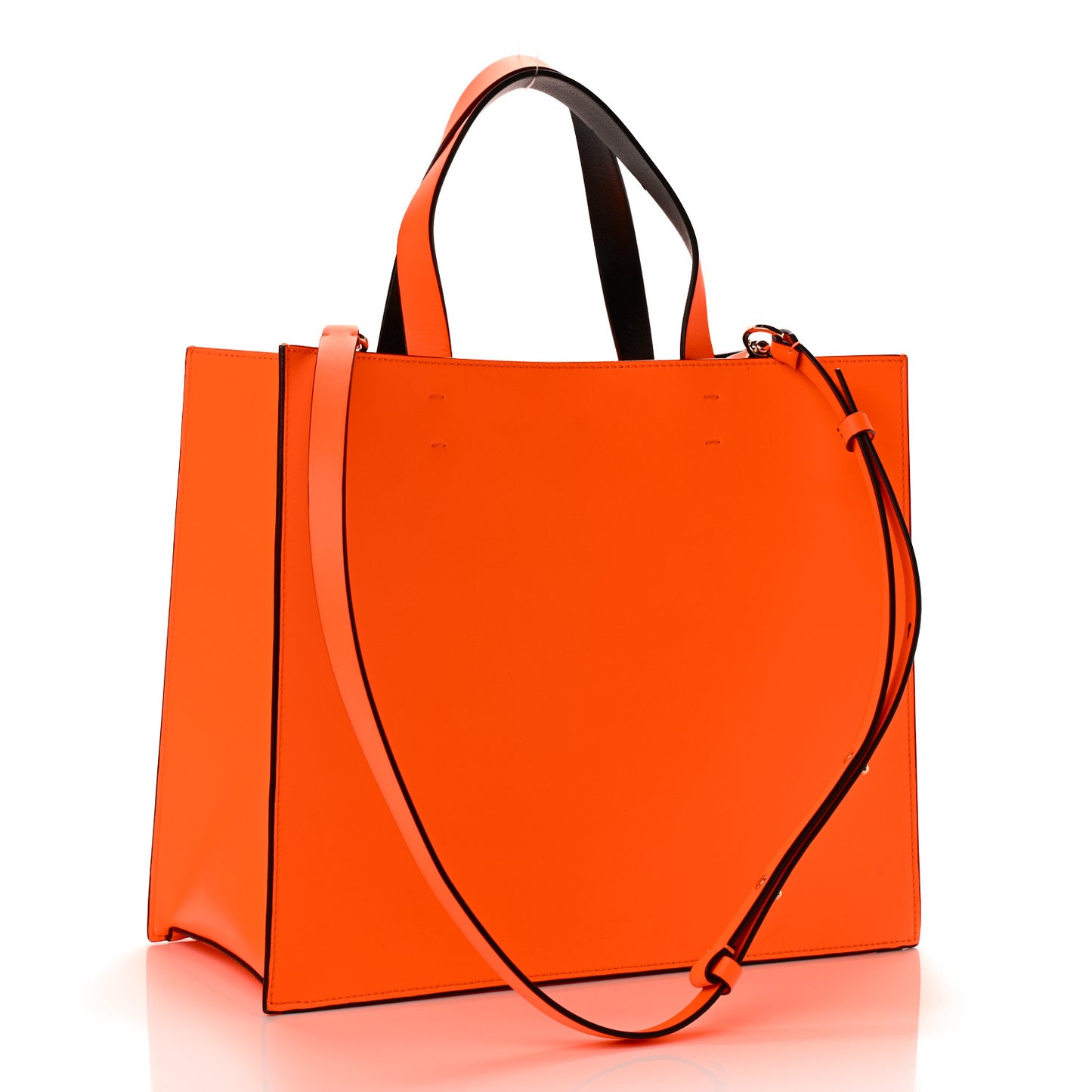 Calfskin Small Vlogo Tote Neon Orange