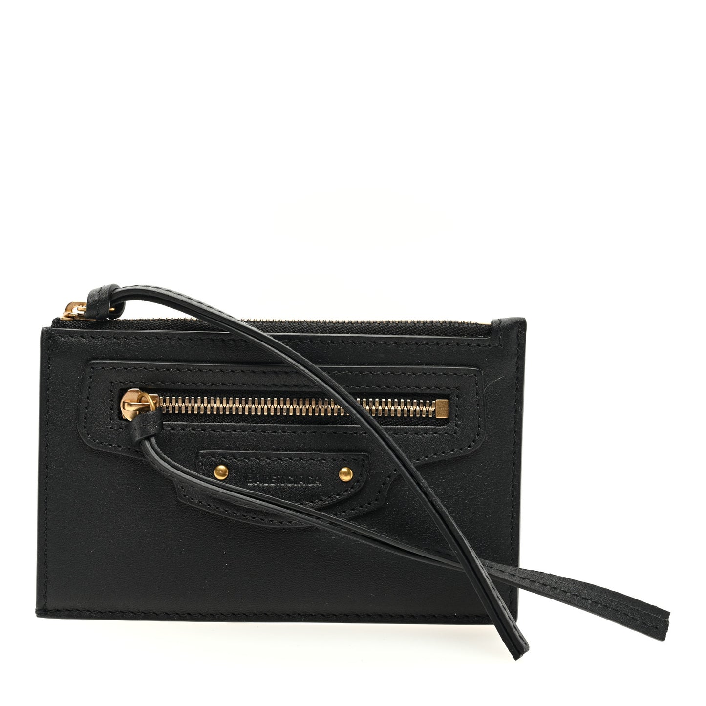 Grained Calfskin Neo Classic Brass Hardware Long Coin Case Card Holder Black