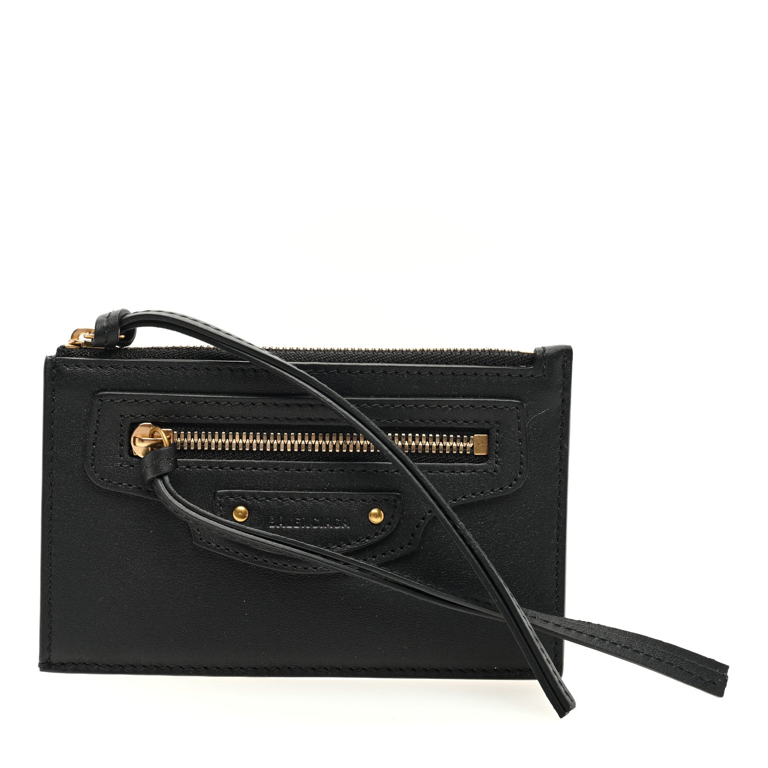Balenciaga Grained Calfskin Neo Classic Brass Hardware Long Coin Case Card Holder Black 1 of 7