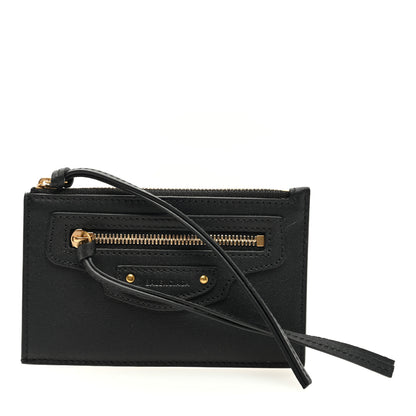 Balenciaga Grained Calfskin Neo Classic Brass Hardware Long Coin Case Card Holder Black 1 of 7