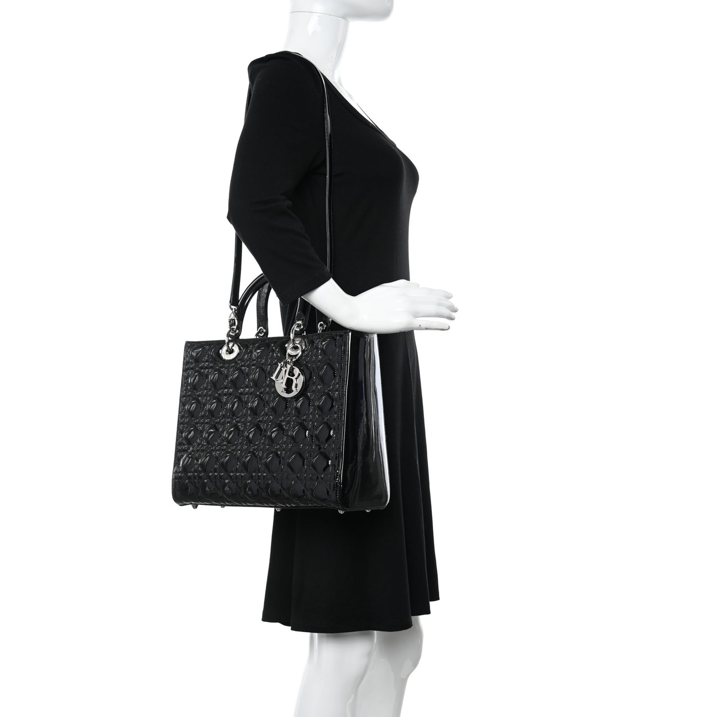 Patent Cannage Large Lady Dior Black