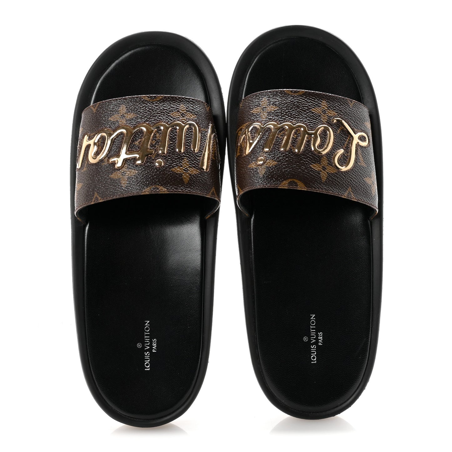 Metallic Calfskin Monogram Logo Sunbath Slide Sandals 40