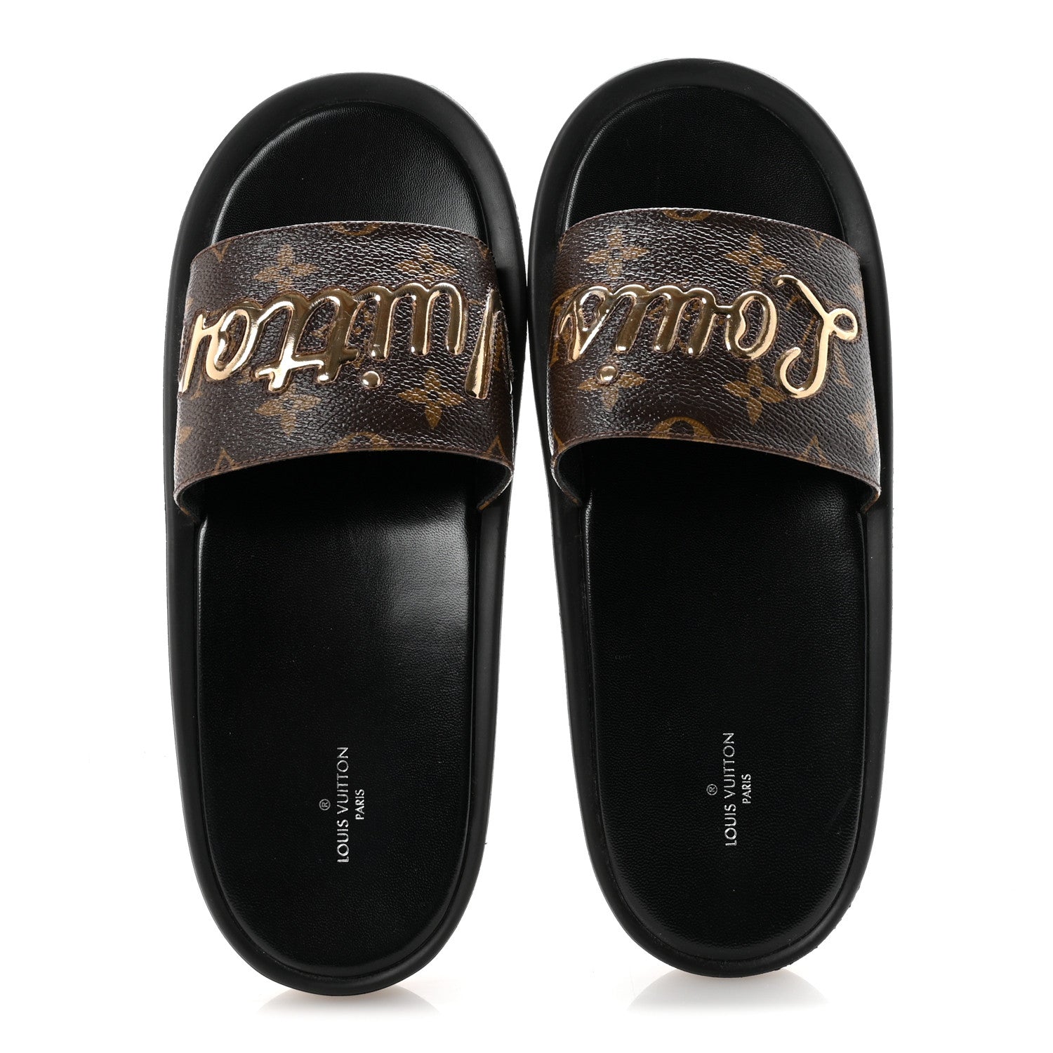 Louis Vuitton Metallic Calfskin Monogram Logo Sunbath Slide Sandals 40 2 of 9