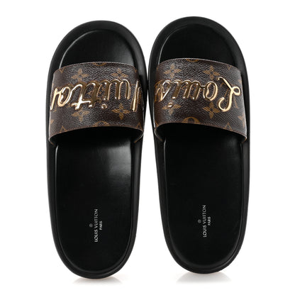 Louis Vuitton Metallic Calfskin Monogram Logo Sunbath Slide Sandals 40 2 of 9