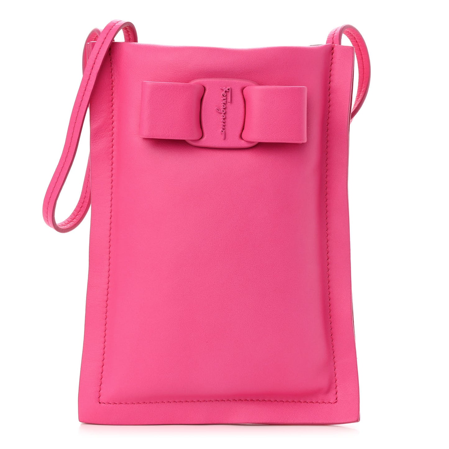 Calfskin Viva Bow Phone Pouch Hot Pink