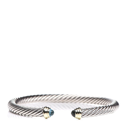 David Yurman Sterling Silver 14K Yellow Gold Blue Topaz 5mm Cable Classics Petite Color Bracelet 1 of 5