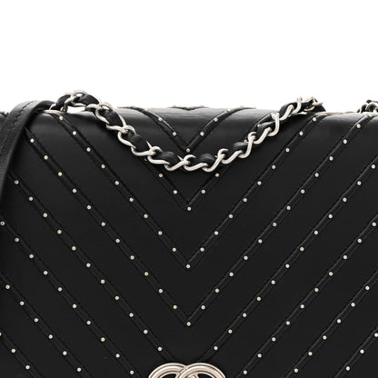 Chanel Calfskin Studded Chevron Quilted Flap Black 8 of 13