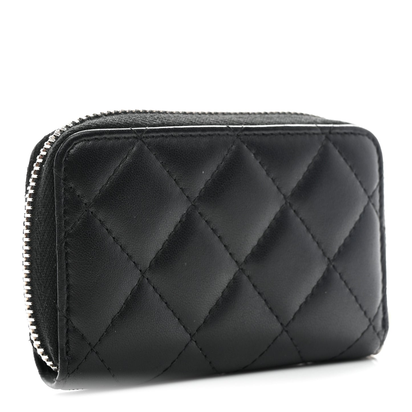 Lambskin Quilted Zip Coin Purse Black