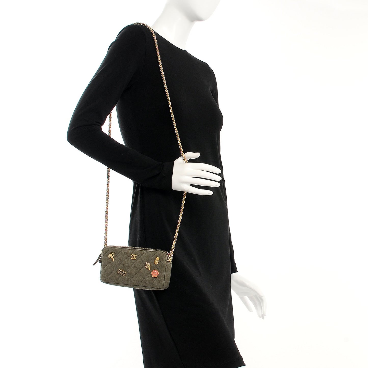 Canvas Quilted Coco Cuba Small Clutch With Chain Khaki