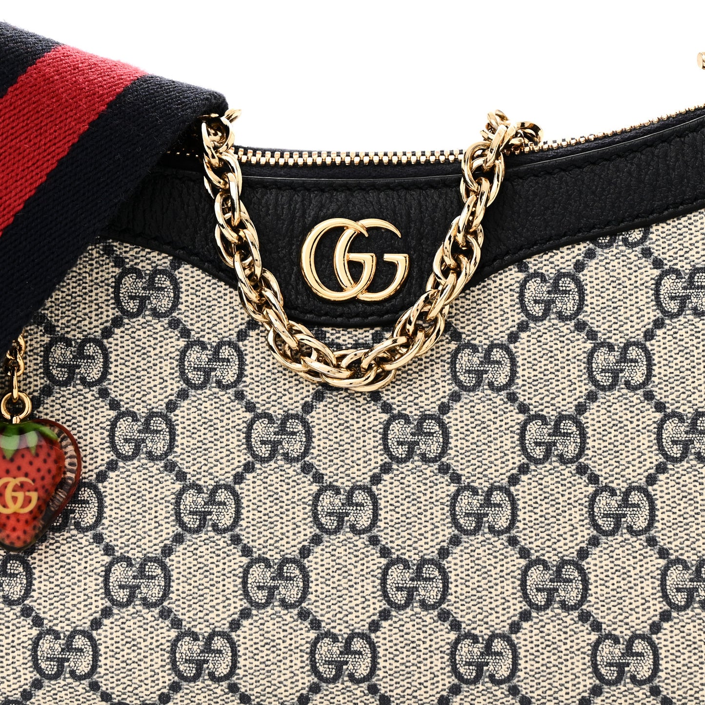 GG Supreme Monogram Textured Dollar Calfskin Web Small Ophidia GG Handbag Beige Blue