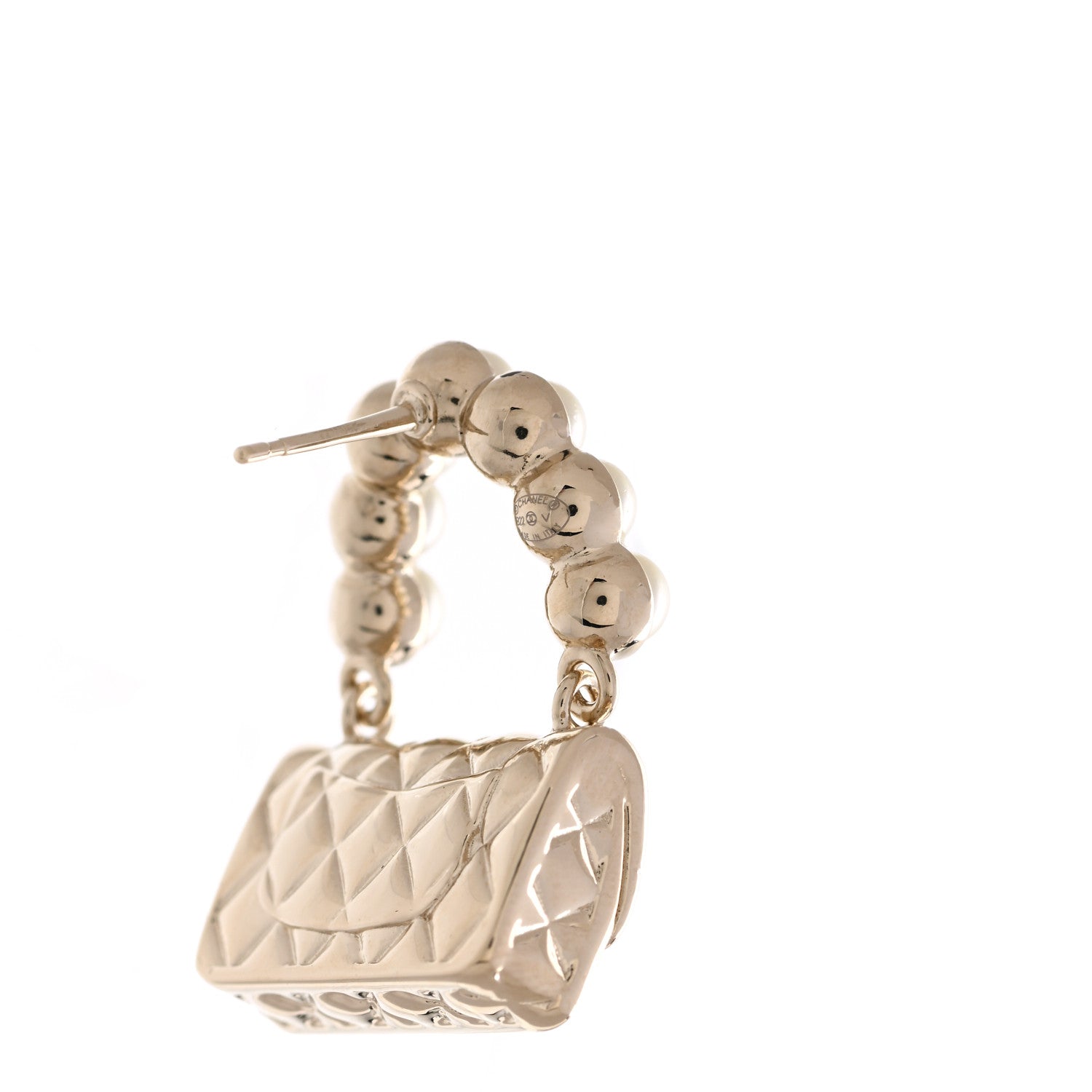 Chanel Pearl Quilted CC Flap Bag Earrings Gold 4 of 5