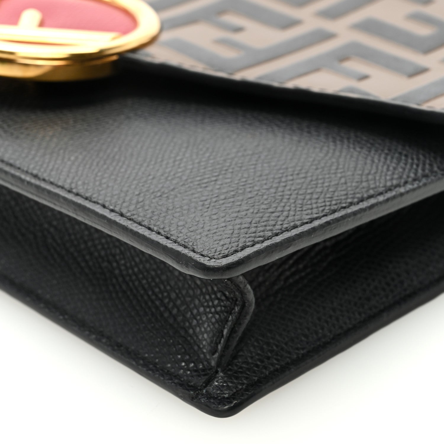 Fendi Vitello Cruise F is Fendi Bi-Color FF 1974 Embossed Medium Envelope Wallet On Chain Black Maya 9 of 9