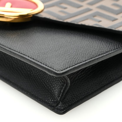 Fendi Vitello Cruise F is Fendi Bi-Color FF 1974 Embossed Medium Envelope Wallet On Chain Black Maya 9 of 9