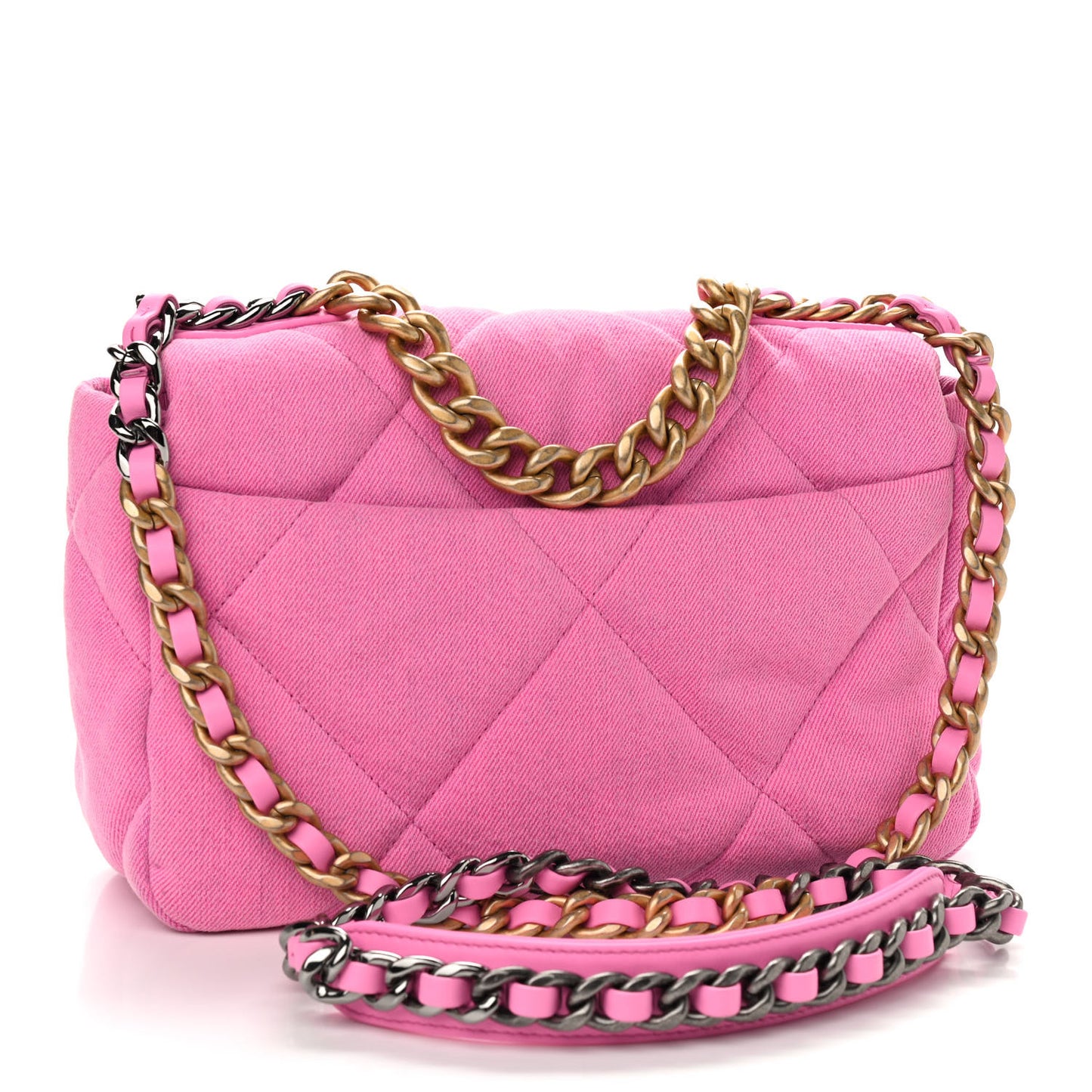 Denim Quilted Medium Chanel 19 Flap Neon Pink